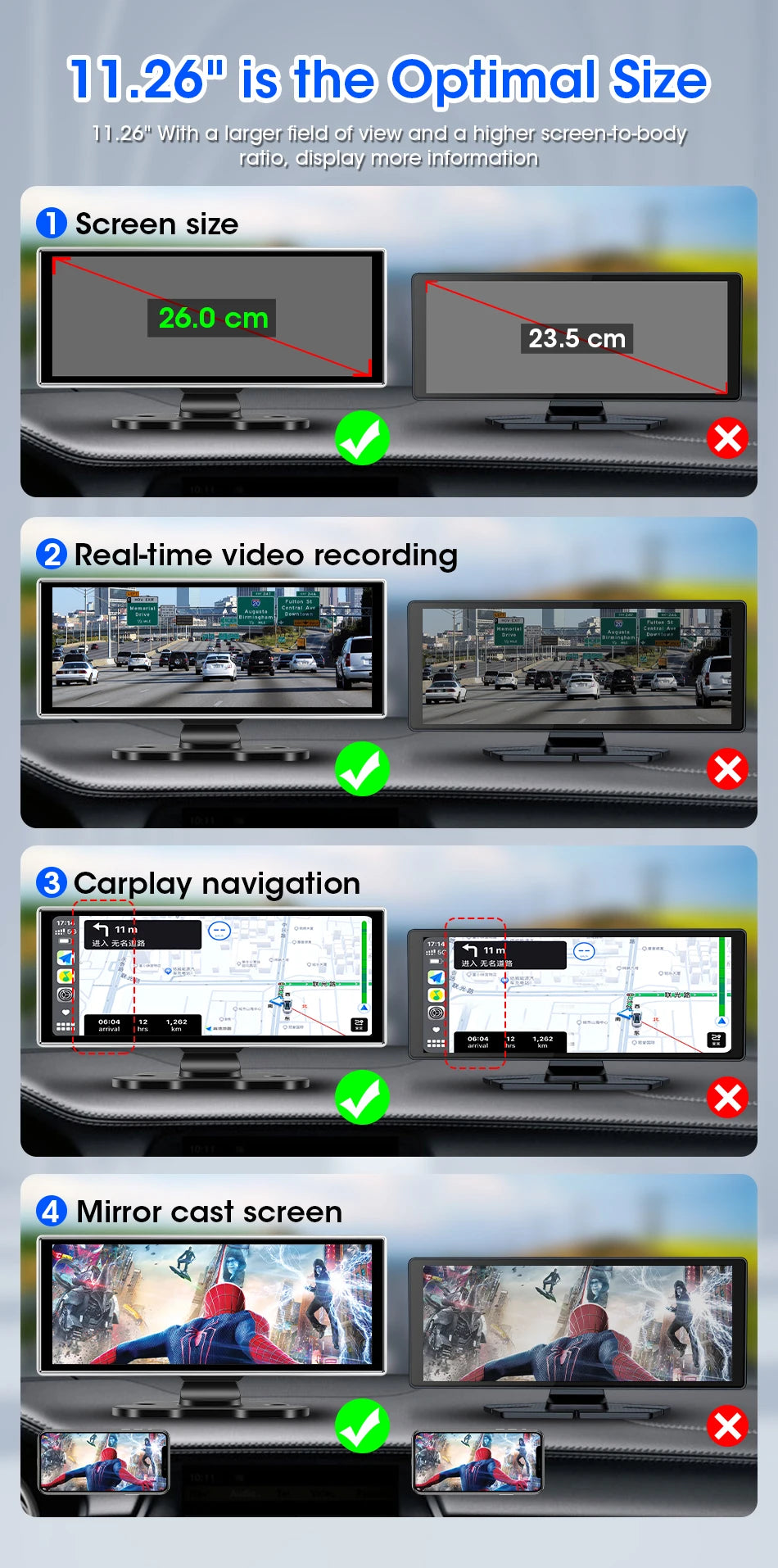11.26" CarplayPro Dash Cam and Infotainment system